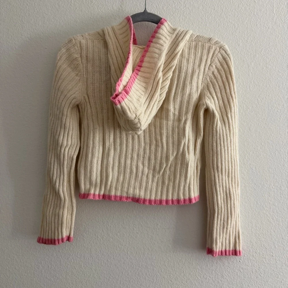 Justice Youth Girls y2k Cream and Pink Hooded Cardigan with Toggle Closures